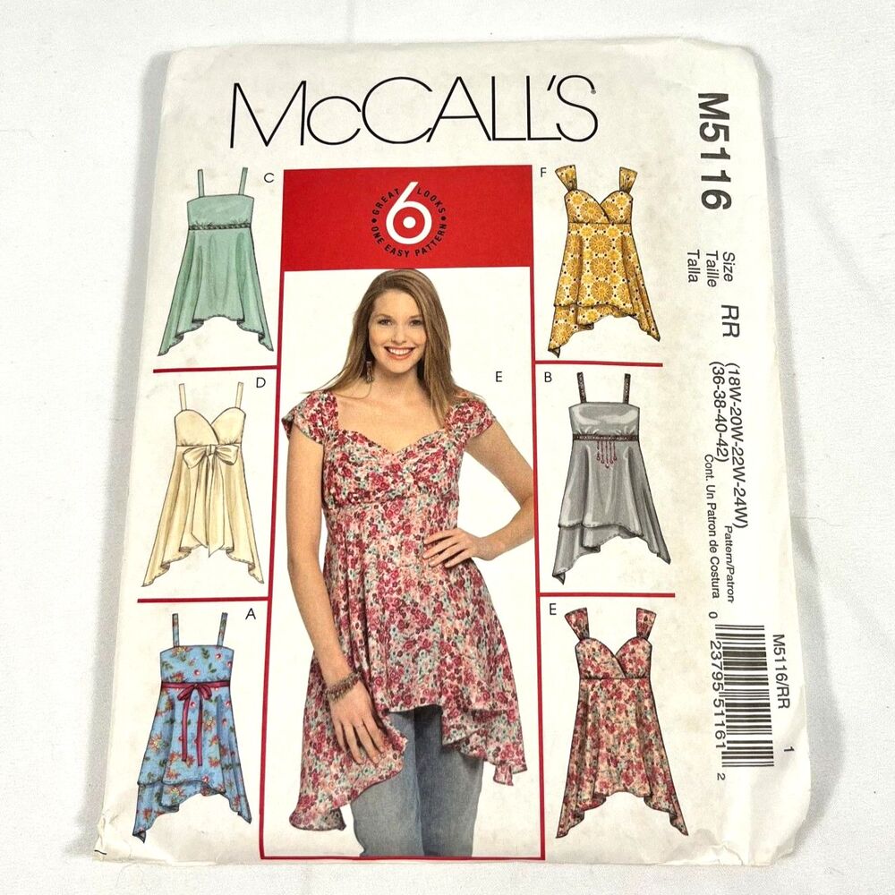 McCalls Sewing Pattern One Easy Pattern Six Looks M5116 Size RR 18W-24W Uncut